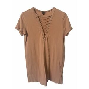 Forever 21 Lace Up Basic Cotton Short Sleeve Everyday Casual T-Shirt Small